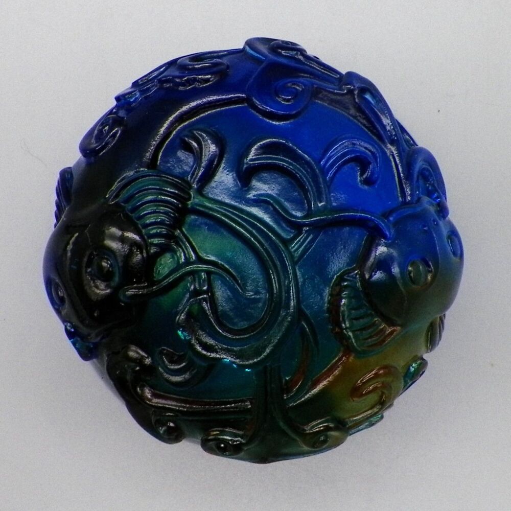 Tittot Liuli Art Glass Koi Fish Paperweight Cobalt Blue Oxide 2002 Signed Number